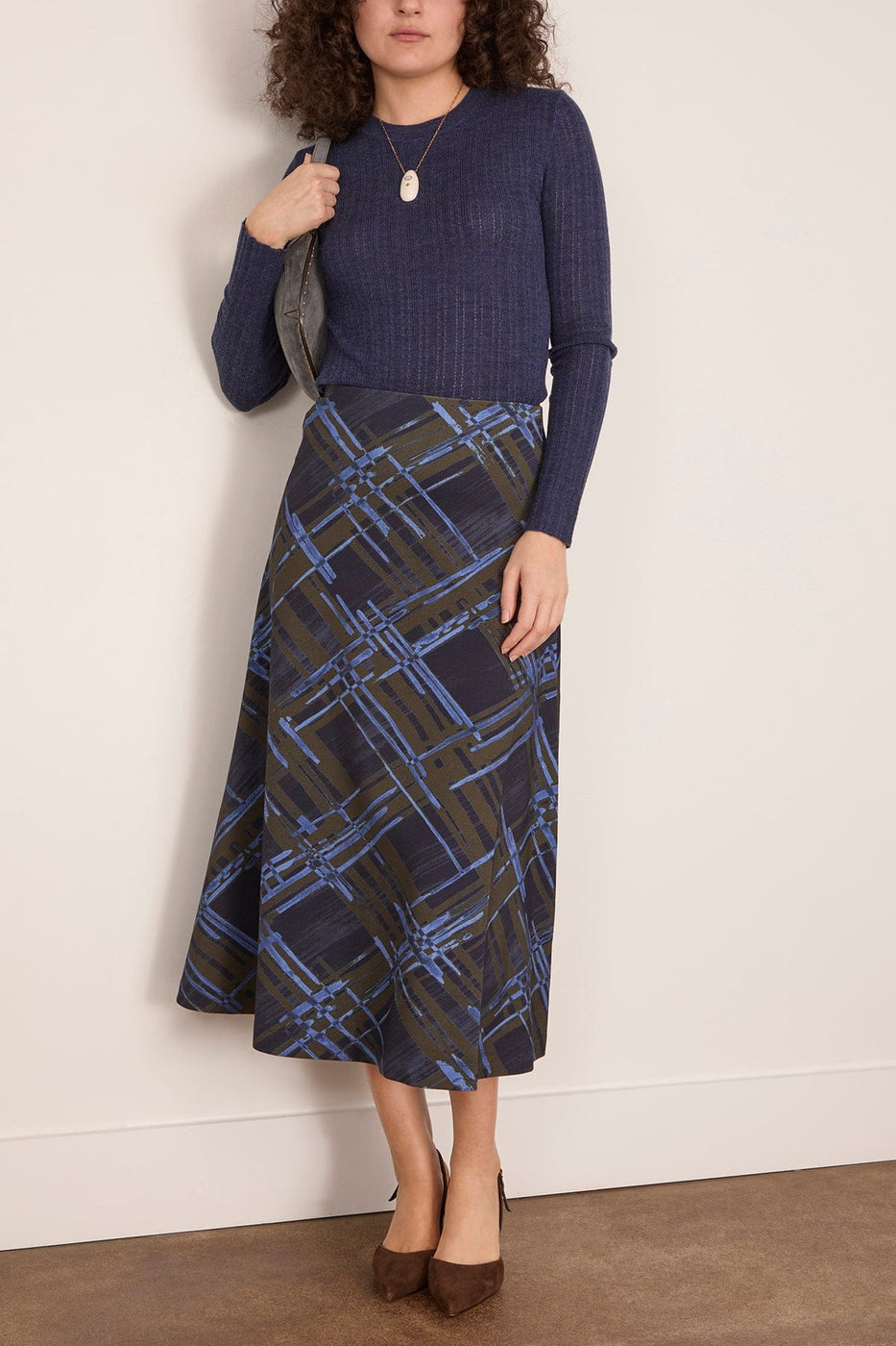 Tanya Taylor Crew Neck Kayden Top in Melange Navy