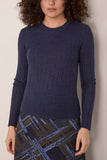 Tanya Taylor Crew Neck Kayden Top in Melange Navy