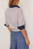 Tanya Taylor Esme Sweater Combo Top in Light Heather Gray/Maritime