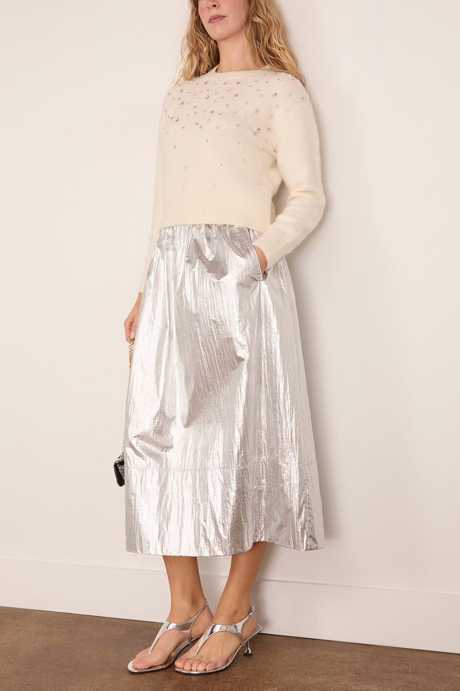 Tanya Taylor Lexia Embellished Sweater in Cream