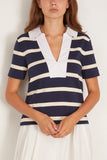 Tanya Taylor Melanie Top in Maritime Blue/Cream Wide Stripe