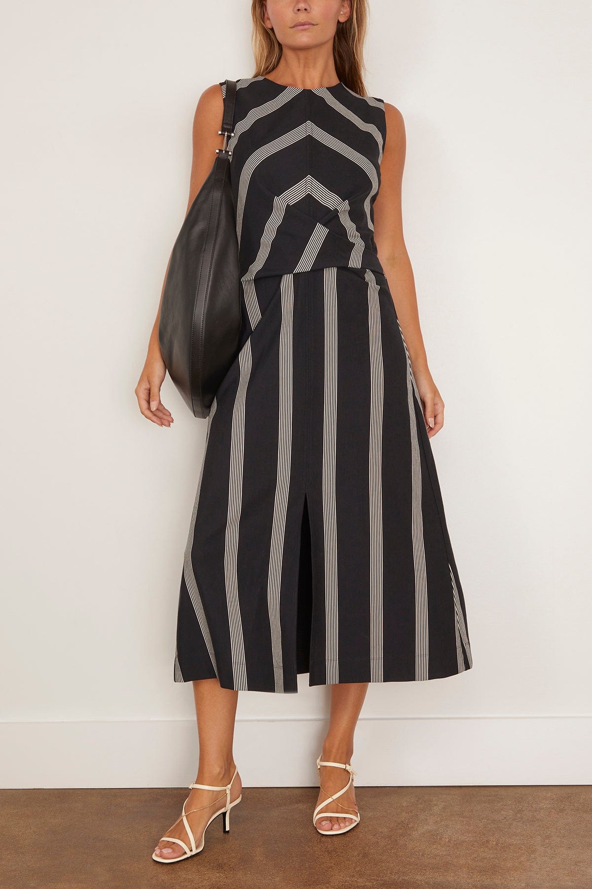 Tanya Taylor Women's Theo Striped Ponte Midi-Dress - Black Cream - Size XL Tanya Taylor Women's Theo Striped Ponte Midi-Dress - Black Cream - Size XL