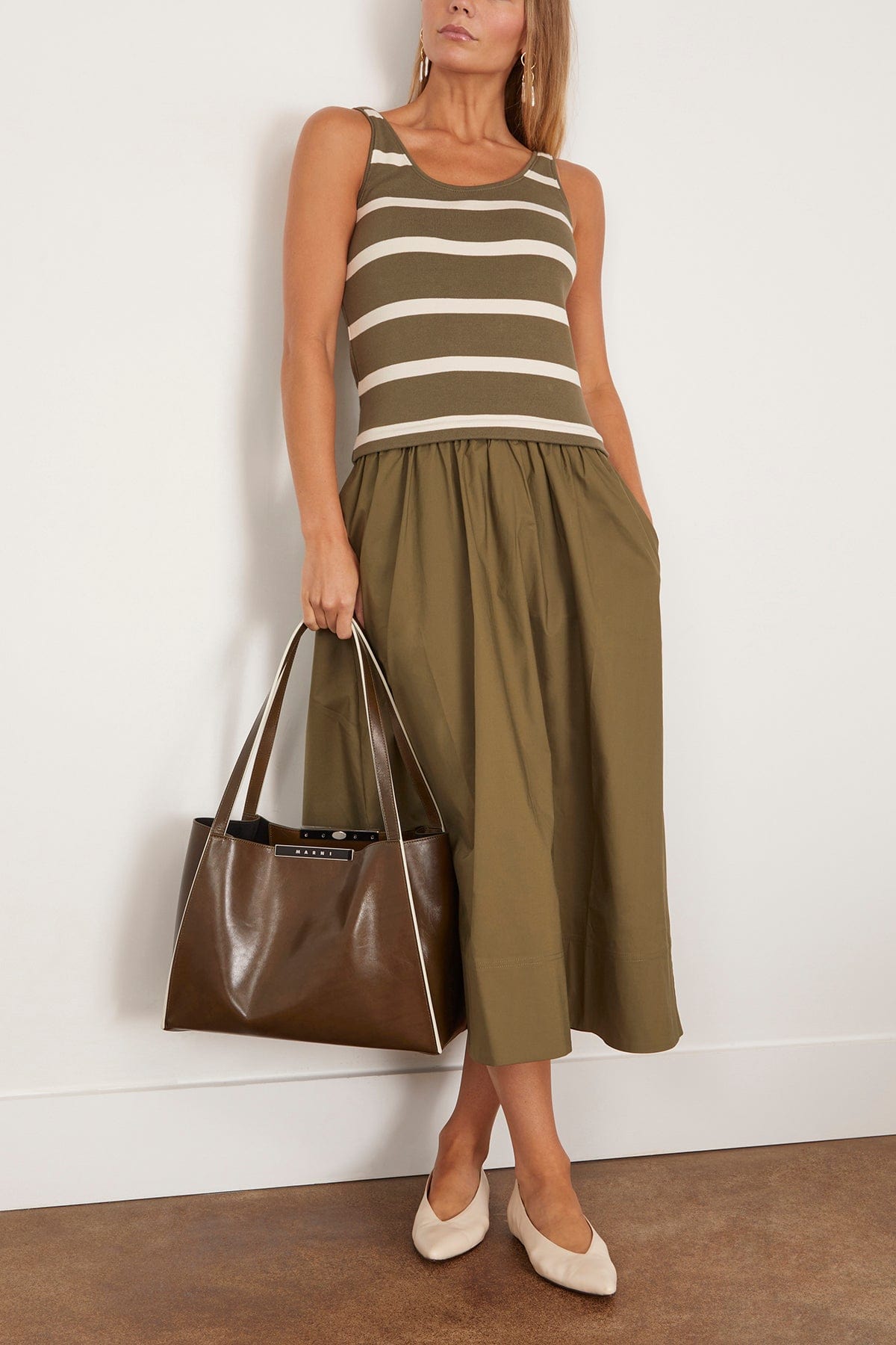 Tanya Taylor Amber Dress in Fern/Cream Wide Stripe