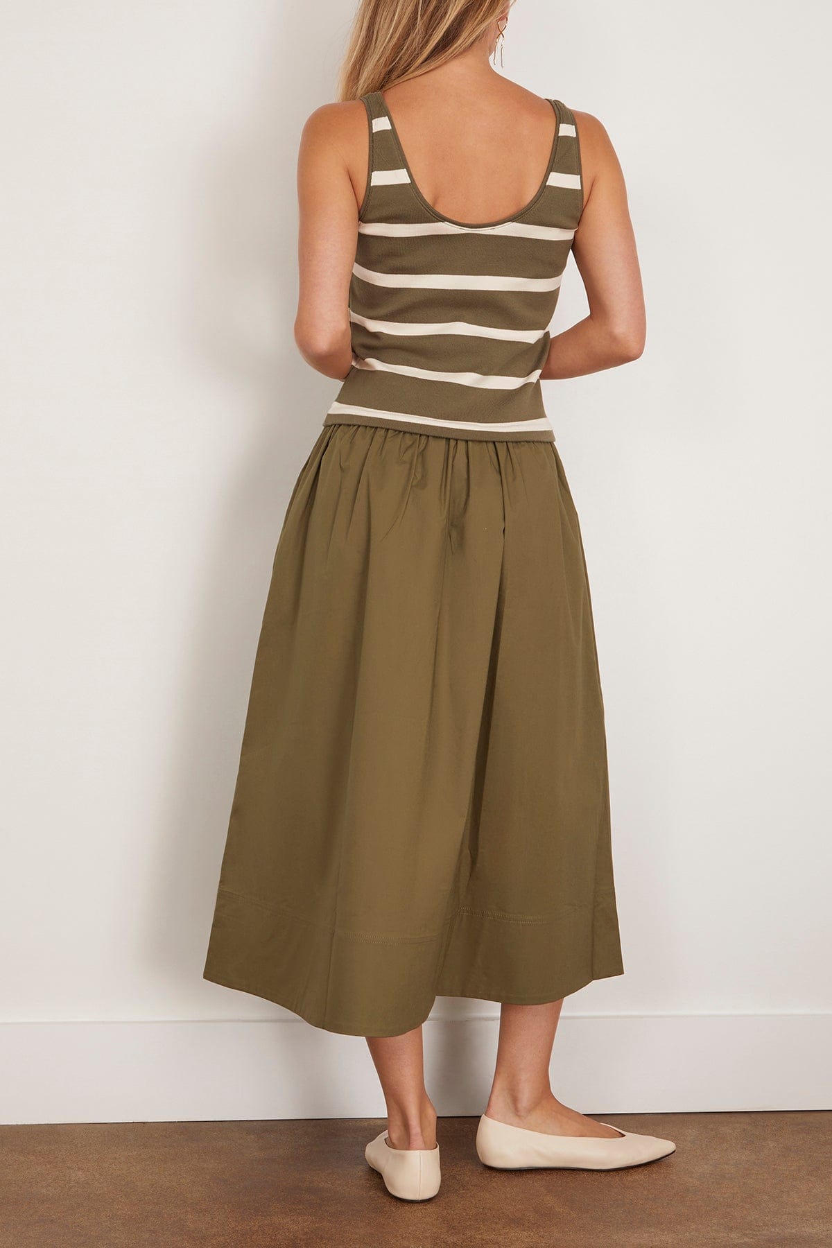 Tanya Taylor Amber Dress in Fern/Cream Wide Stripe
