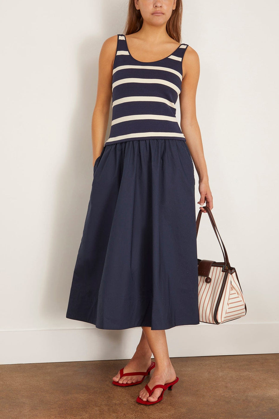 Tanya Taylor Amber Dress in Maritime Blue/Cream Wide Stripe