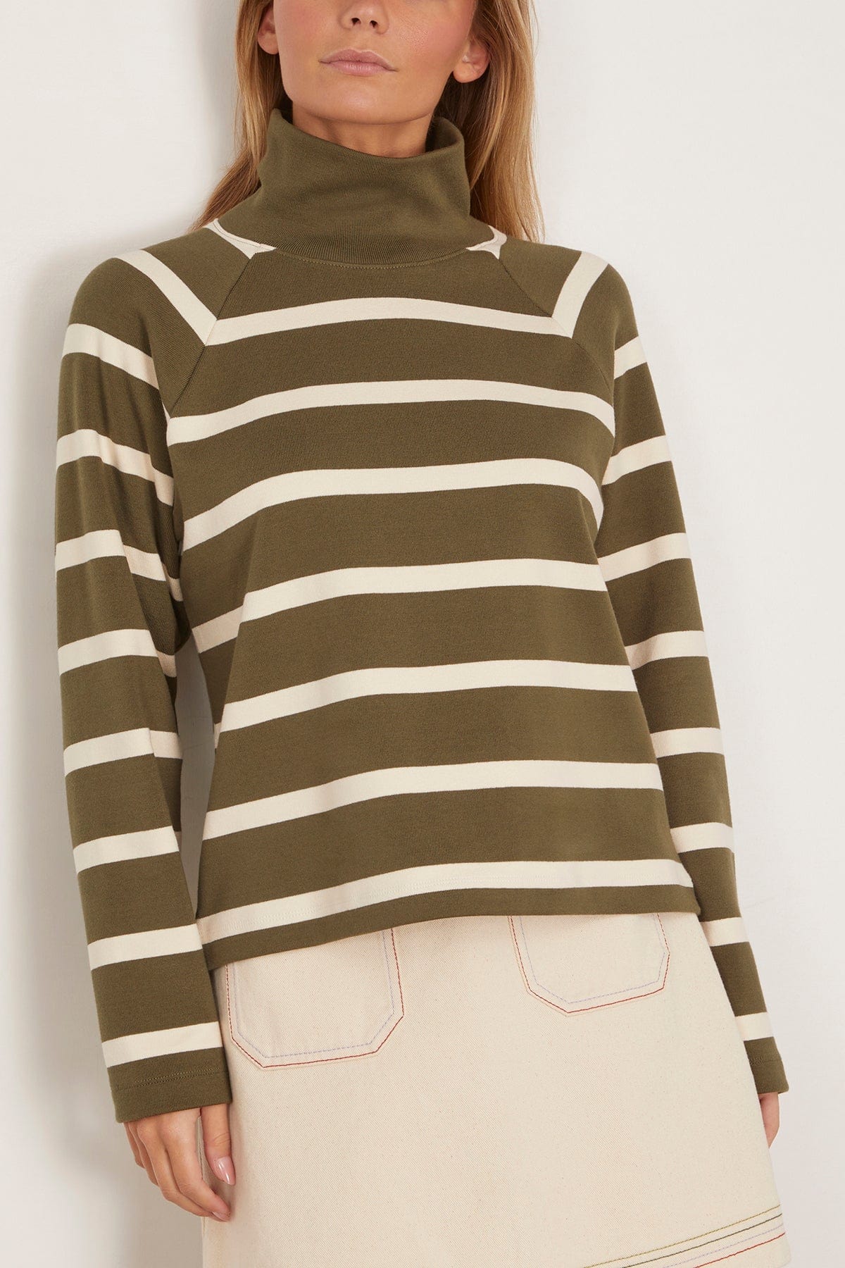 Tanya Taylor Brinkley Top in Army/Chalk Wide Stripe