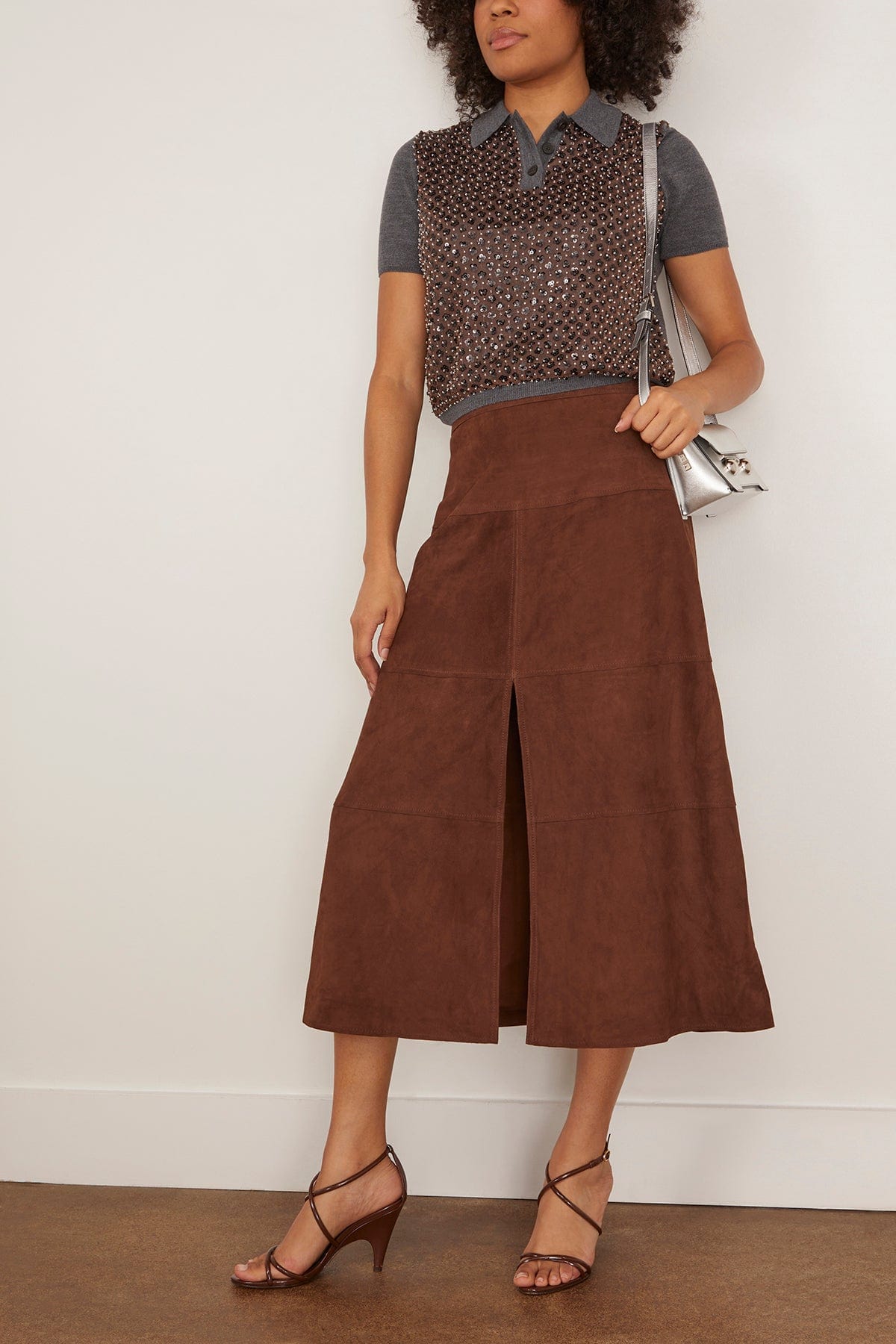 Tanya Taylor Camilla Knit Top in Dark Heather Grey/Bronze Multi