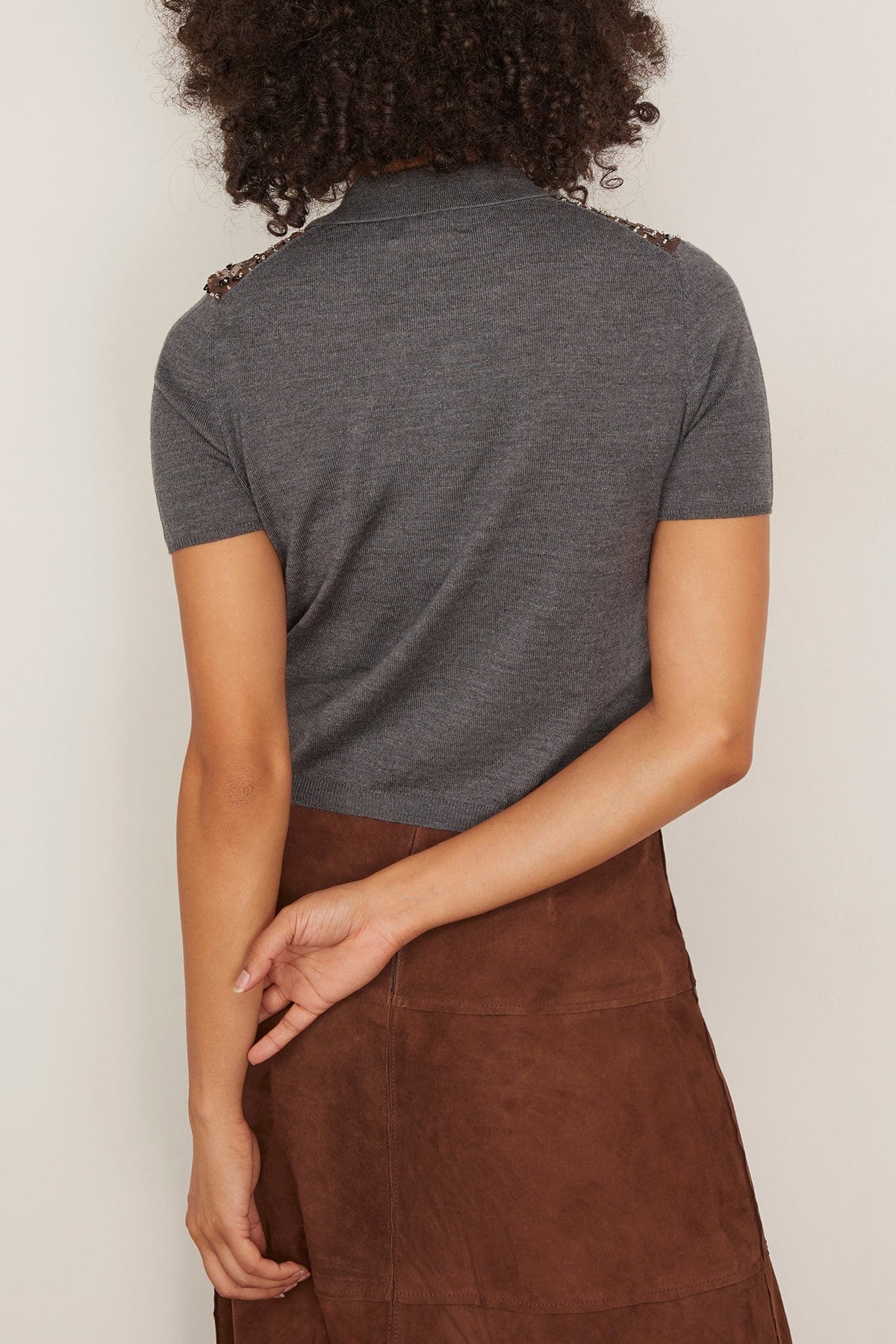 Tanya Taylor Camilla Knit Top in Dark Heather Grey/Bronze Multi