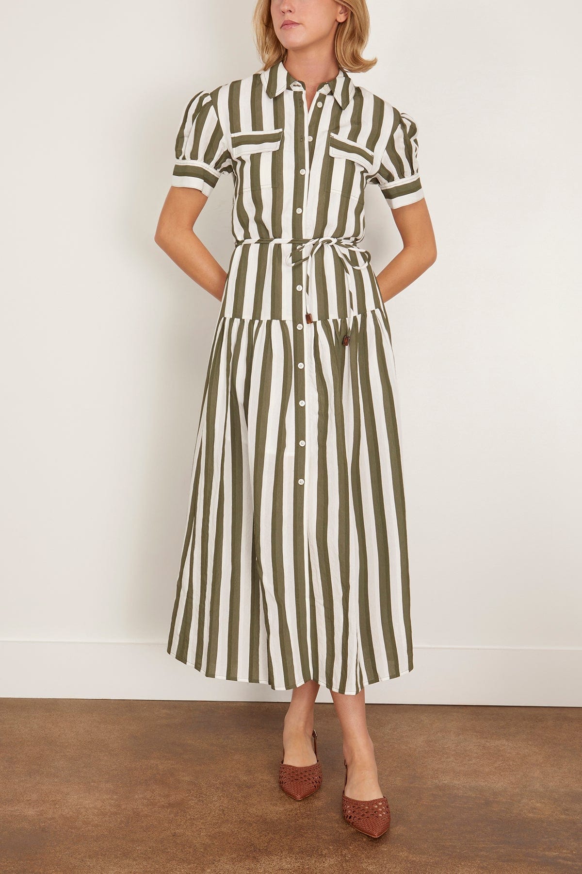 Tanya Taylor Carrington Dress in Fern/Ivory