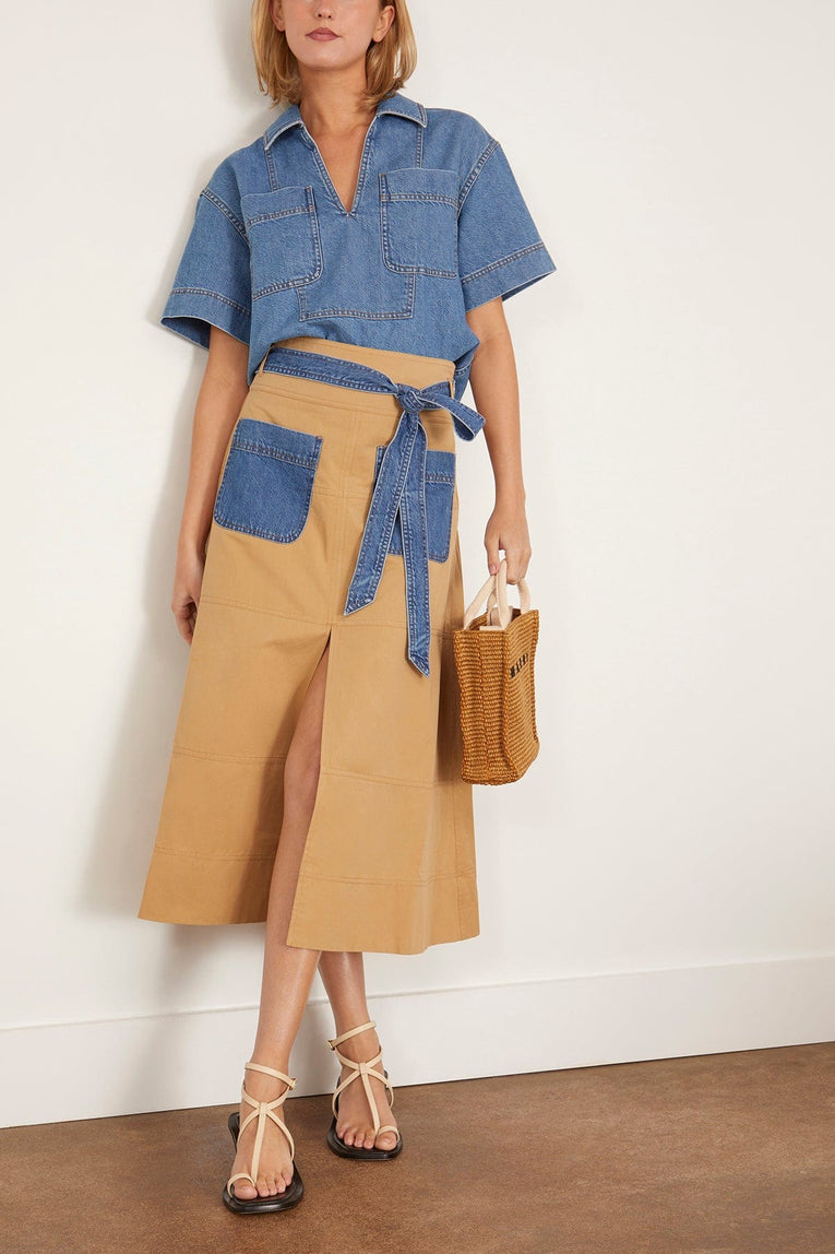 Tanya Taylor Hudson Skirt in Dark Khaki with Medium Indigo Multi