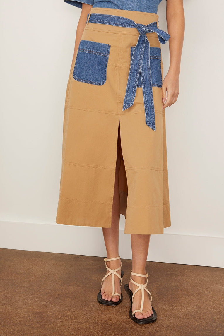 Tanya Taylor Hudson Skirt in Dark Khaki with Medium Indigo Multi