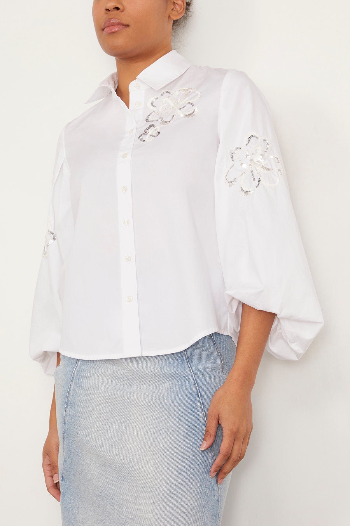 Tanya Taylor Tops Marina Sequin Solid Top in Optic White Tanya Taylor Marina Sequin Solid Top in Optic White