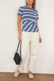 Tanya Taylor Short Sleeve Carlita Top in French Blue/Cream Wide Stripe