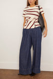 Tanya Taylor Short Sleeve Carlita Top in Cream/Raisin Wide Stripe
