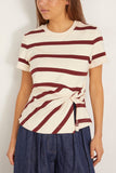 Tanya Taylor Short Sleeve Carlita Top in Cream/Raisin Wide Stripe