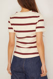 Tanya Taylor Short Sleeve Carlita Top in Cream/Raisin Wide Stripe