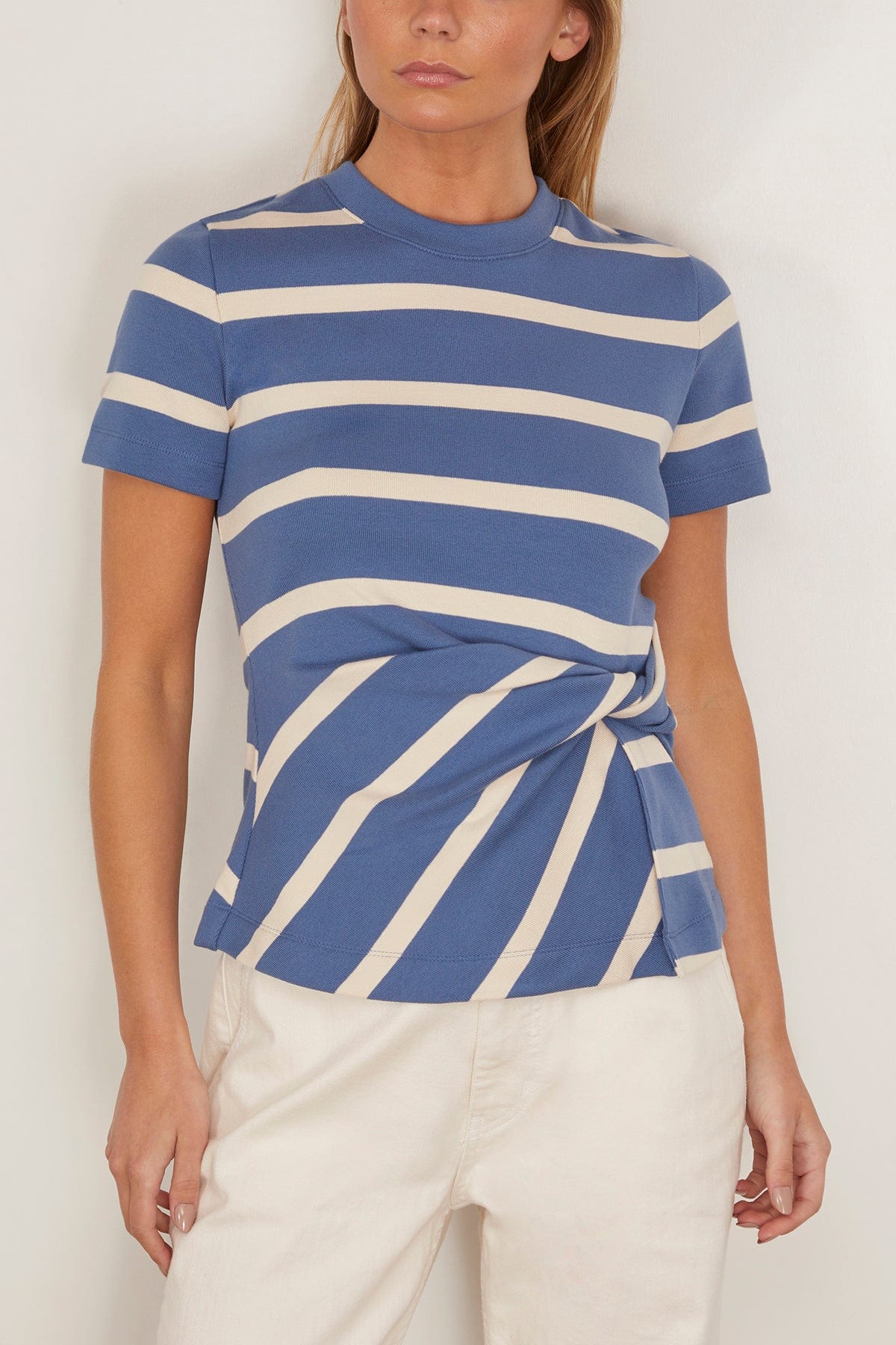 Tanya Taylor Tops Short Sleeve Carlita Top in French Blue/Cream Wide Stripe Tanya Taylor Short Sleeve Carlita Top in French Blue/Cream Wide Stripe