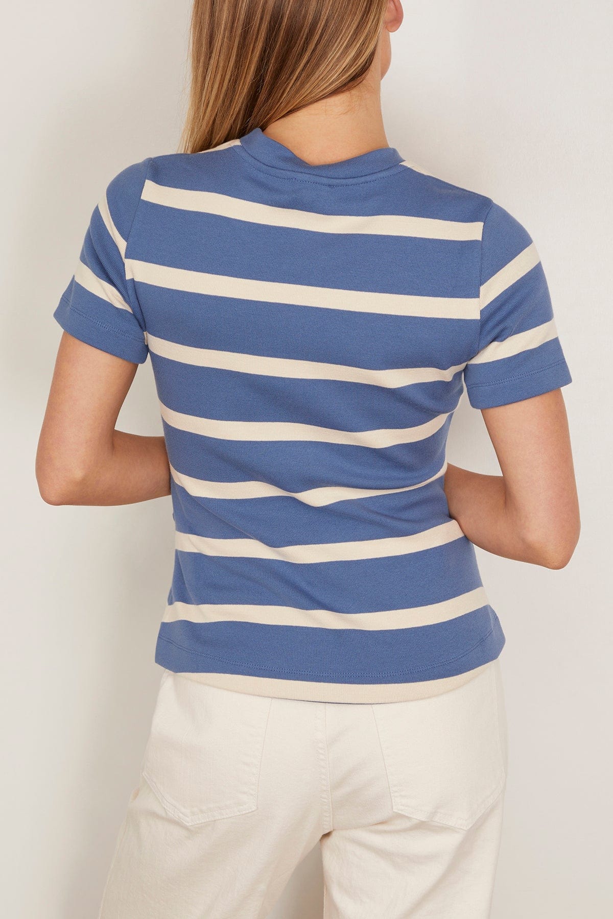 Tanya Taylor Tops Short Sleeve Carlita Top in French Blue/Cream Wide Stripe Tanya Taylor Short Sleeve Carlita Top in French Blue/Cream Wide Stripe