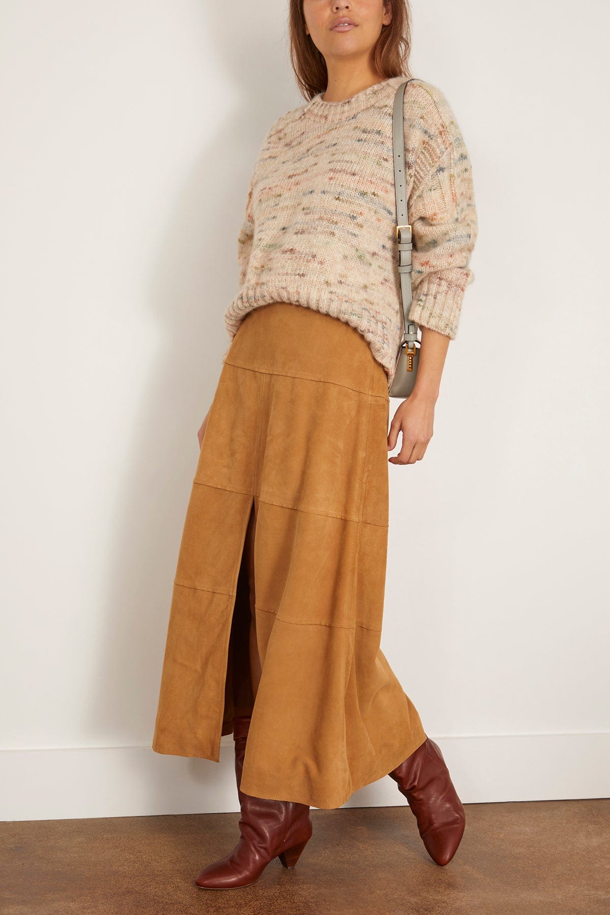 Tanya Taylor Suede Hudson Skirt in Camel