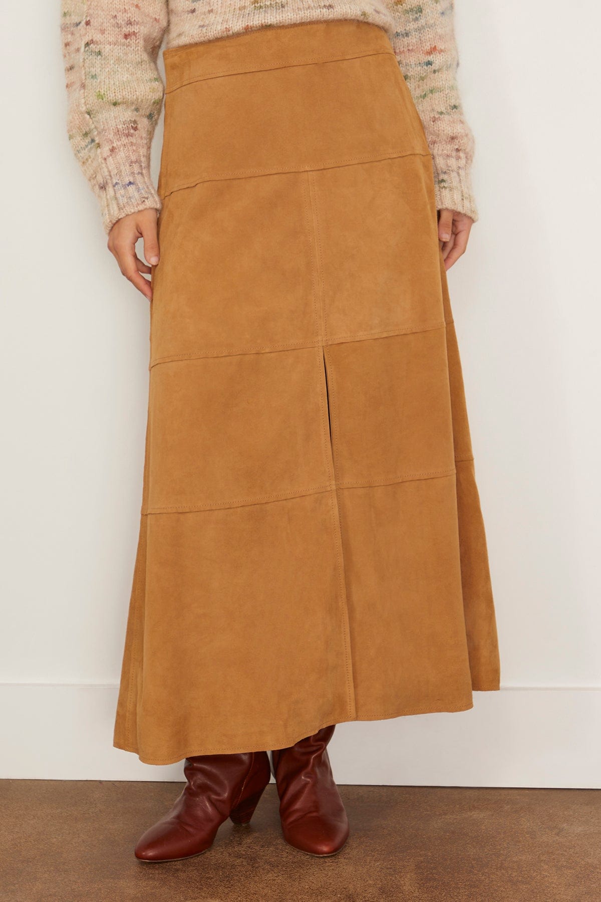 Tanya Taylor Suede Hudson Skirt in Camel