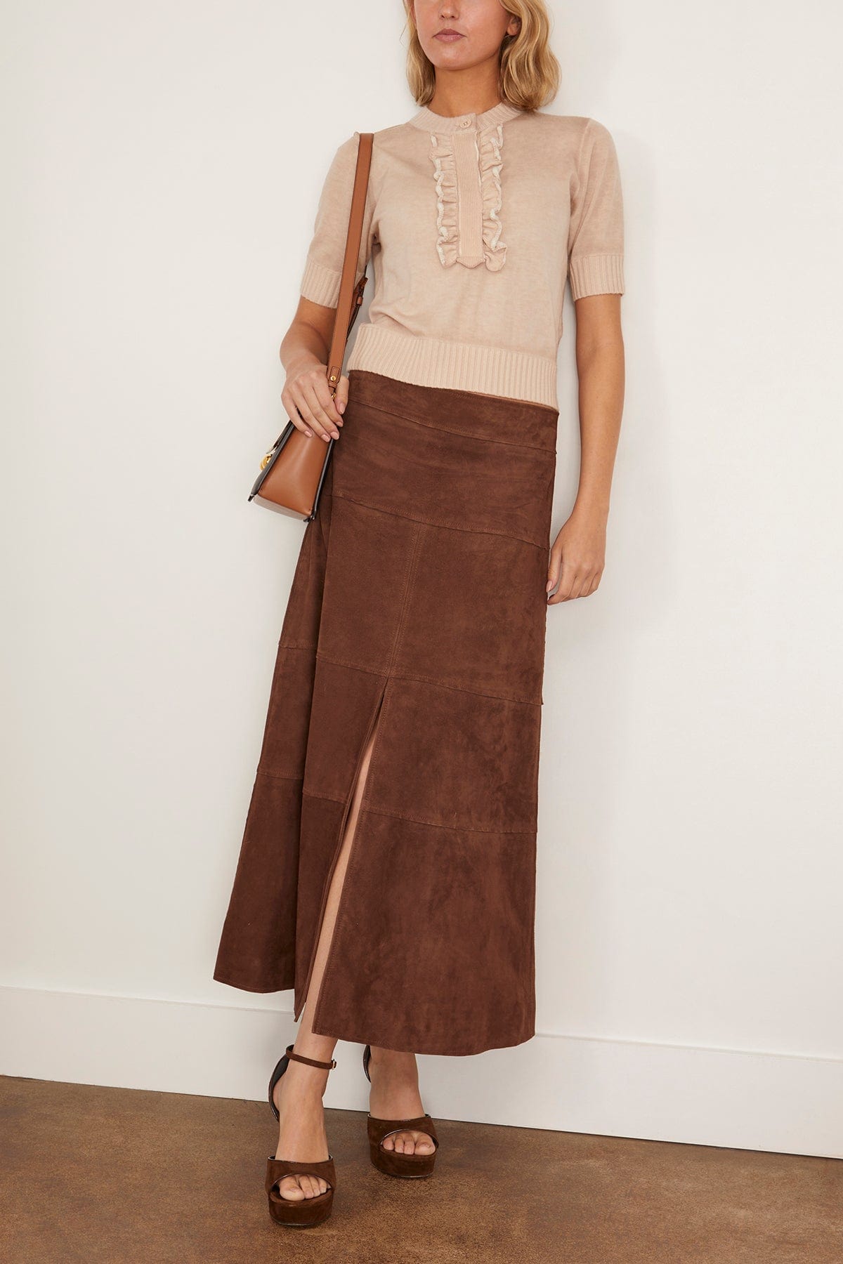 Tanya Taylor Suede Hudson Skirt in Chocolate