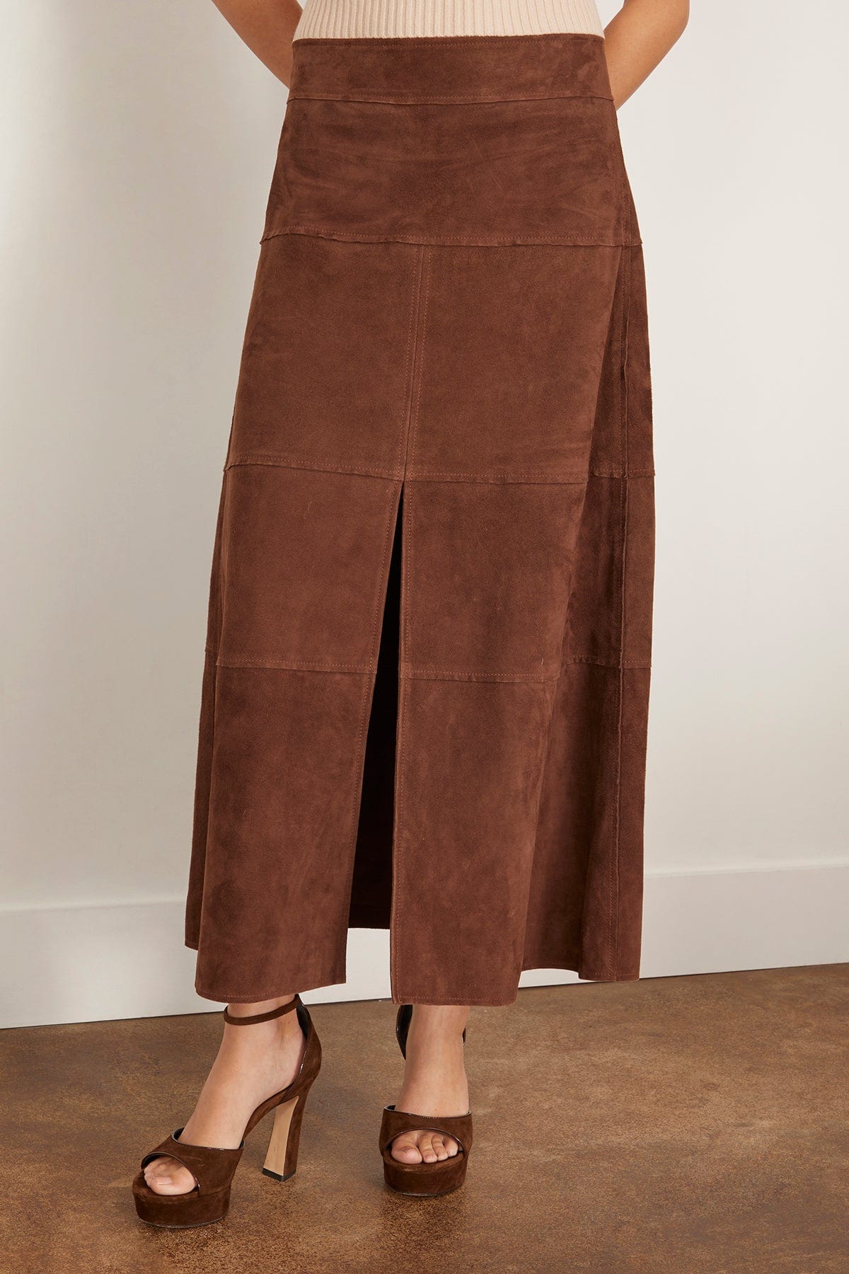 Tanya Taylor Suede Hudson Skirt in Chocolate