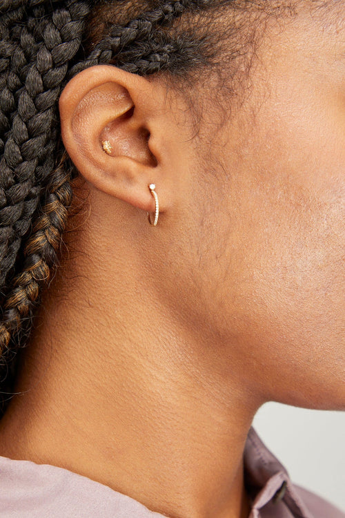 Theodosia Earrings Pave Diamond J Post Huggies in 14k Yellow Gold