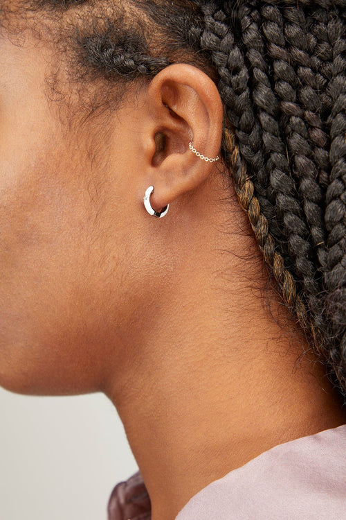 Theodosia Earrings White Enamel Silver Huggies