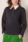 Tibi Bonded Viscose Sculpted Polo in Dark Navy