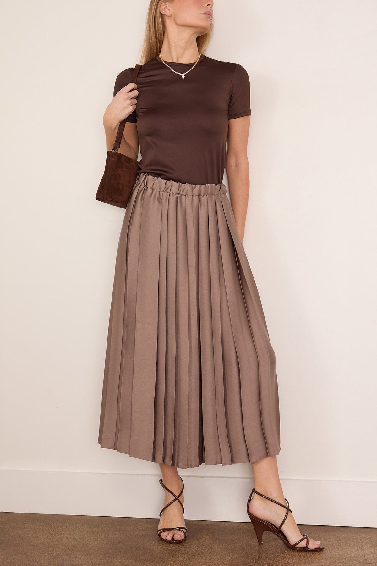 Tibi Light Weight Tech Short Sleeve T in Hickory Brown