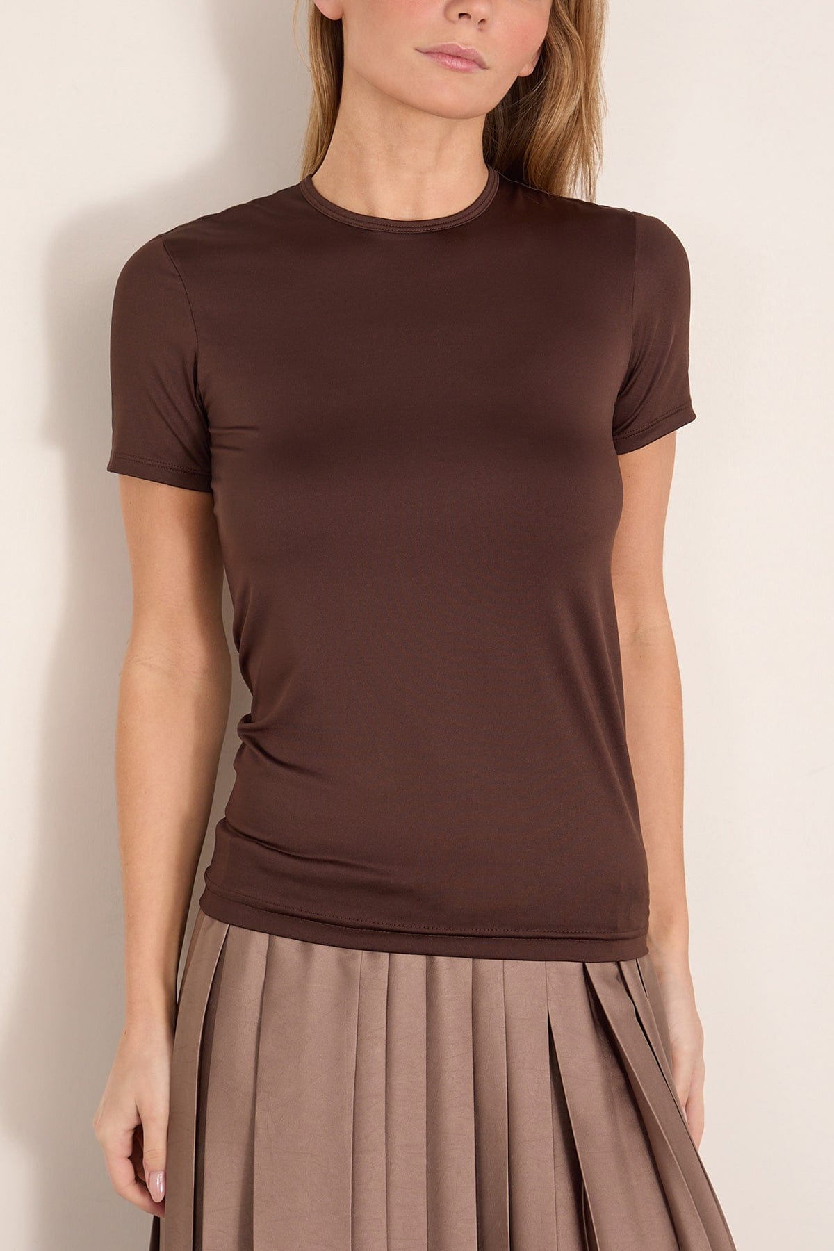 Tibi Light Weight Tech Short Sleeve T in Hickory Brown