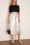 Tibi Metallic Nylon Pull On Full Skirt in Silver