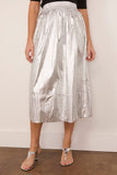 Tibi Metallic Nylon Pull On Full Skirt in Silver