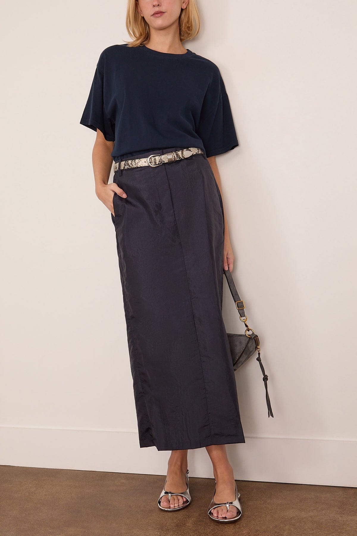 Tibi Nylon Maxi Skirt in Navy