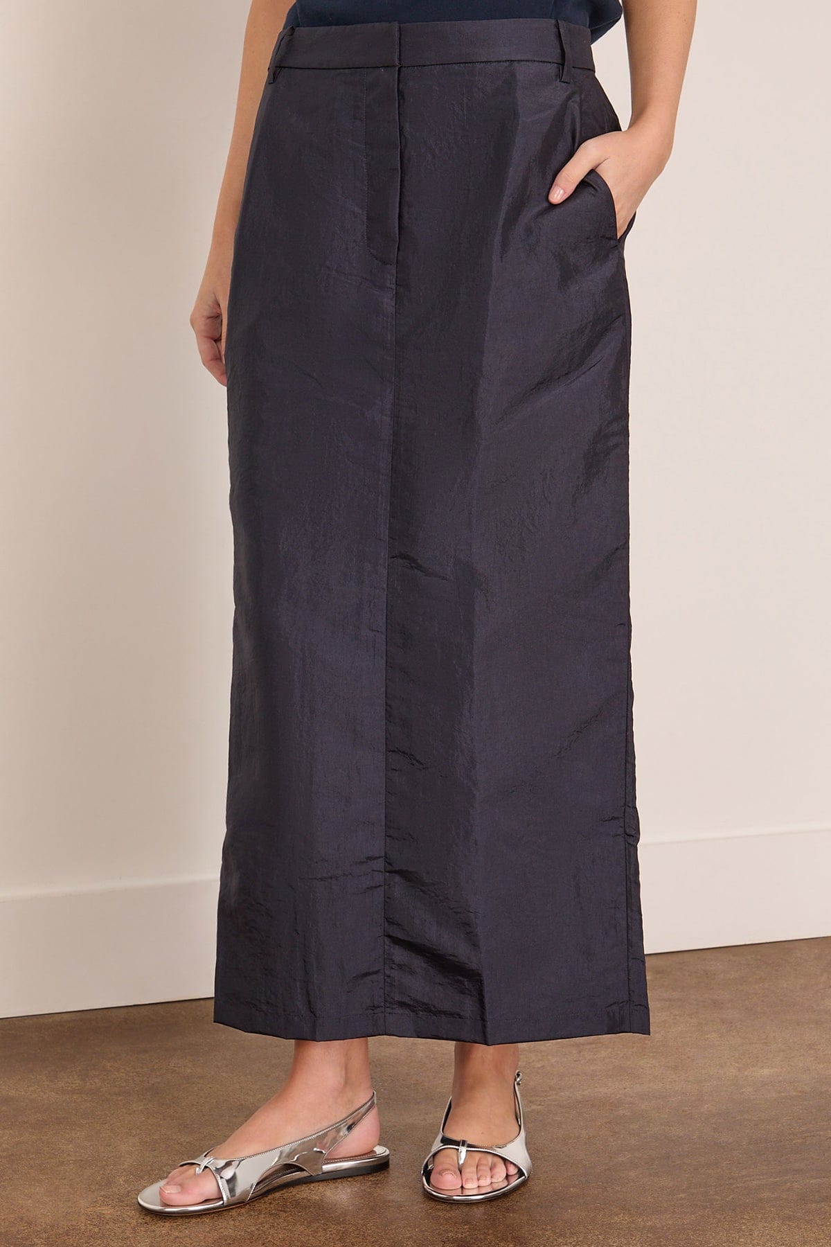 Tibi Nylon Maxi Skirt in Navy