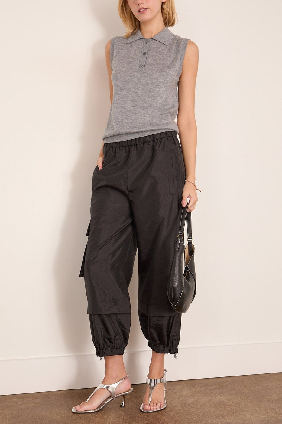 Tibi Nylon Pull On Jogger in Black