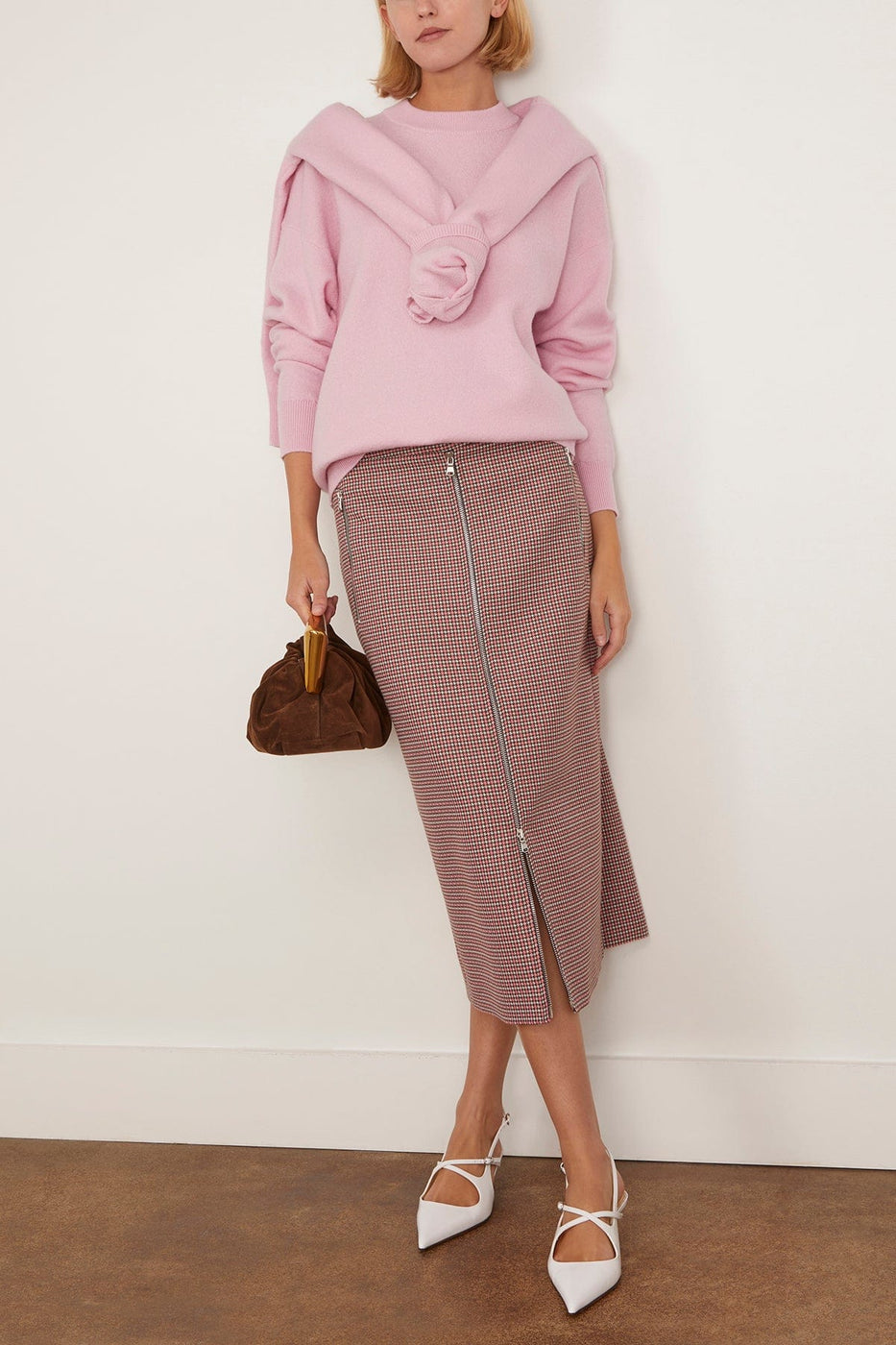 Tibi Boiled Wool Crewneck Easy Pullover in Pink