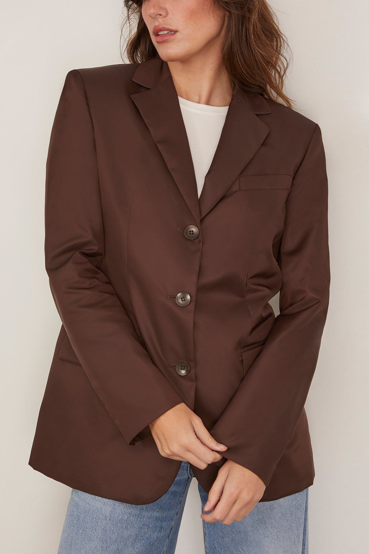 Tibi Eco Nylon Max Blazer in Brown