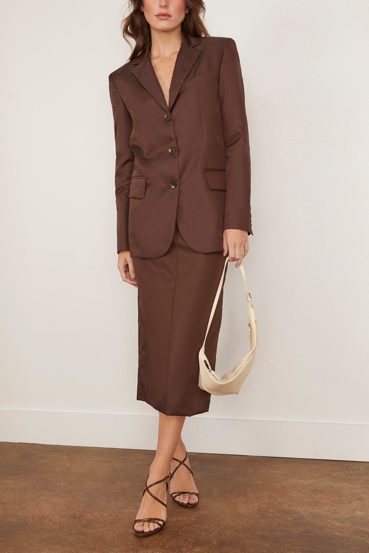 Tibi Eco Nylon Midi Trouser Skirt in Brown