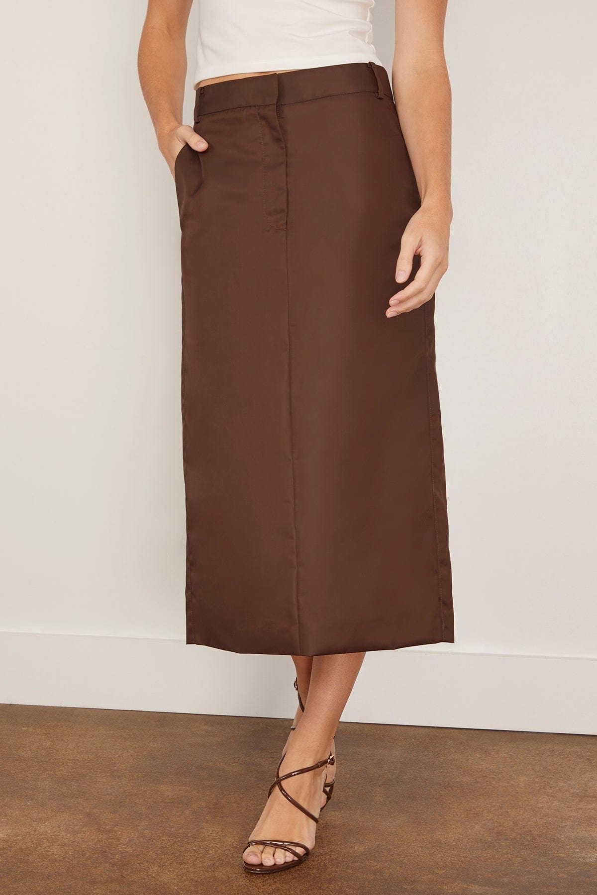 Tibi Eco Nylon Midi Trouser Skirt in Brown
