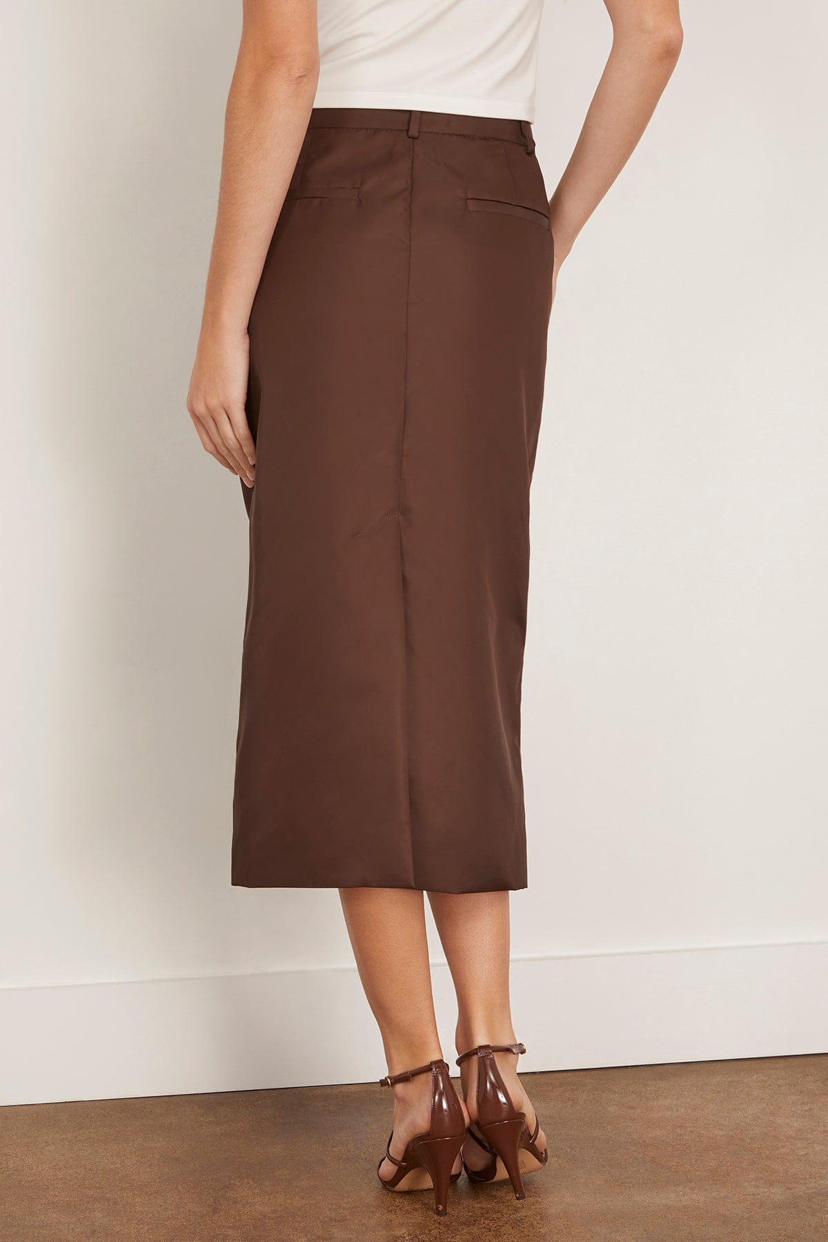 Tibi Eco Nylon Midi Trouser Skirt in Brown