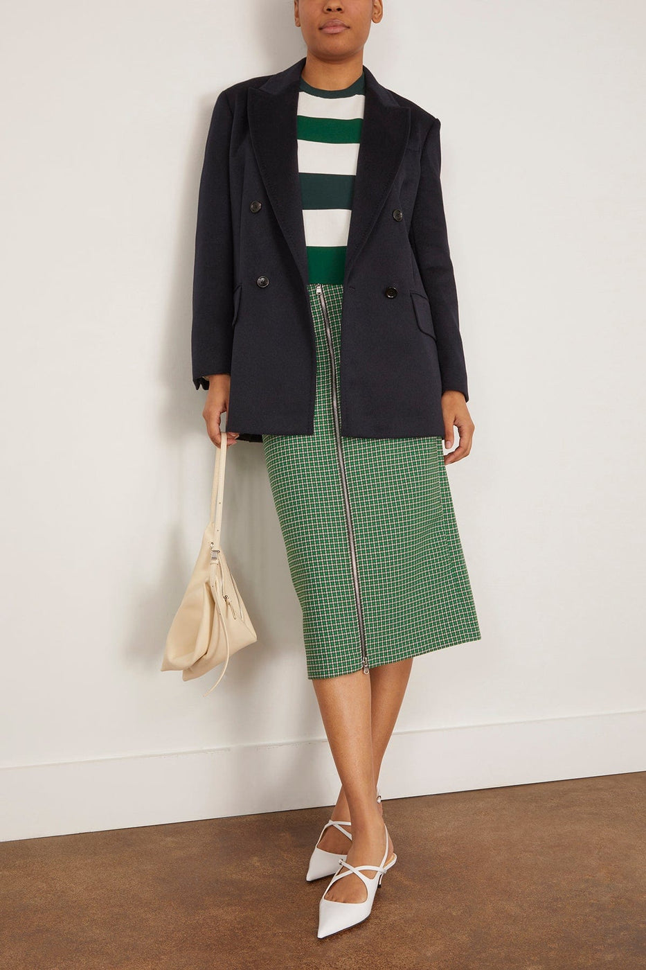 Tibi Leon Check Midi Trouser Zip Skirt in Green Multi