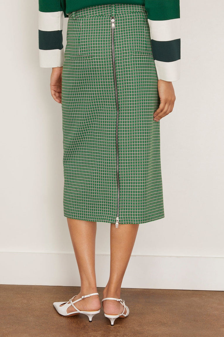 Tibi Leon Check Midi Trouser Zip Skirt in Green Multi