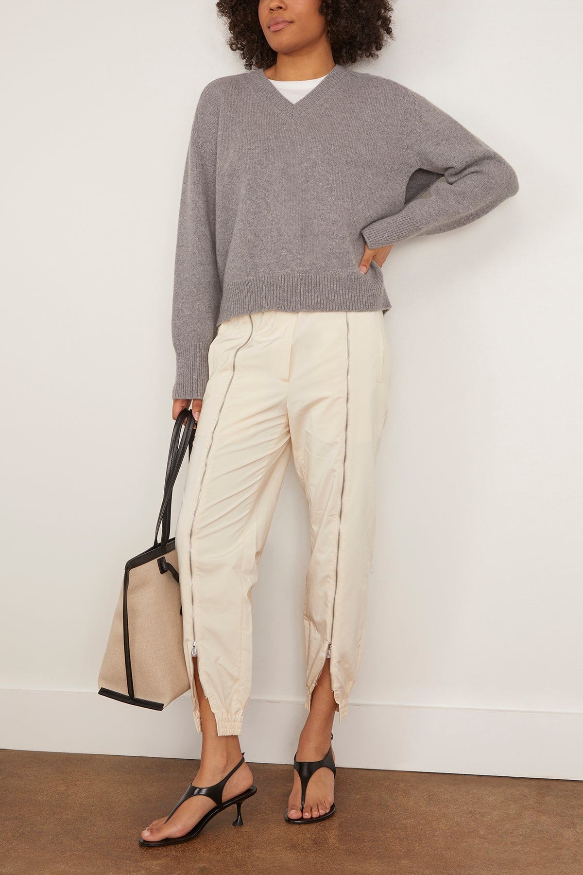 Tibi Nylon Zipper Jogger in Ivory