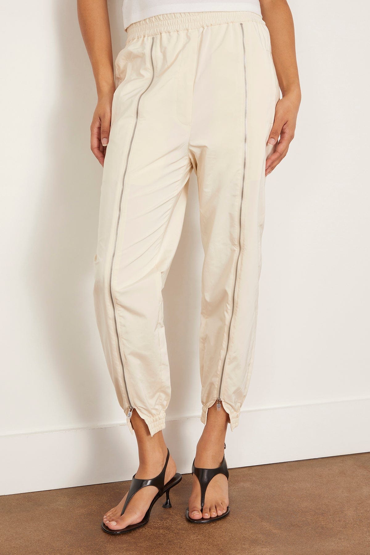 Tibi Nylon Zipper Jogger in Ivory