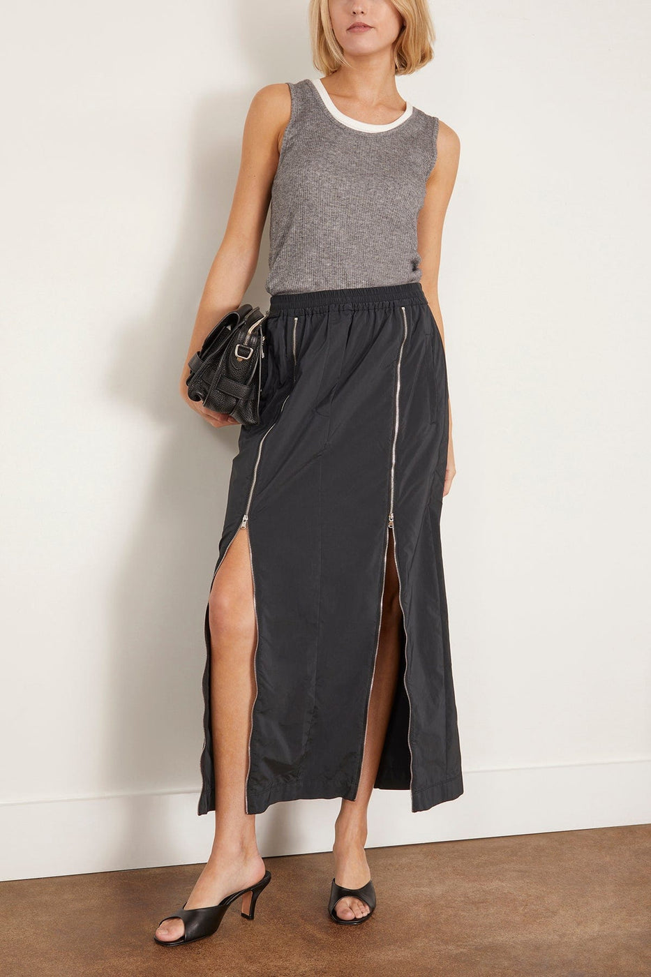 Tibi Skirts Nylon Zipper Maxi Skirt in Black Tibi Nylon Zipper Maxi Skirt in Black