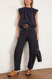 Tibi Tops Quilted Waffle Shirred Neck Top in Dark Navy Tibi Quilted Waffle Shirred Neck Top in Dark Navy