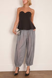 Tibi Sheer Wool Gauze Pleated Long Balloon Pant in Heather Grey