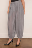 Tibi Sheer Wool Gauze Pleated Long Balloon Pant in Heather Grey