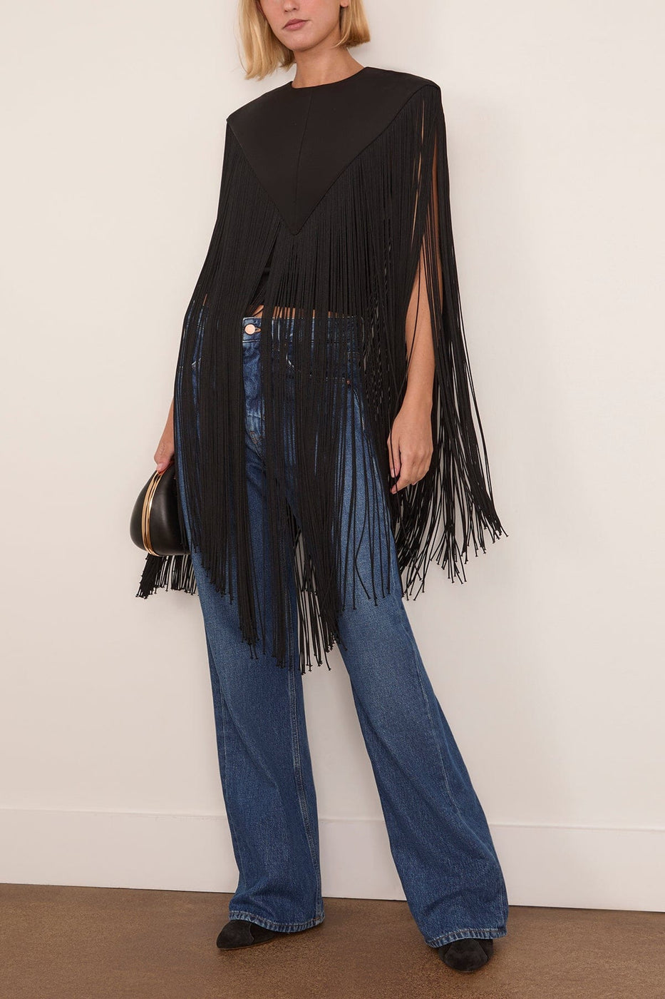 Tibi Silk Fringe Cape in Black